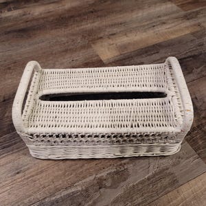 Vintage White Wicker Rattan Tissue Box Cover