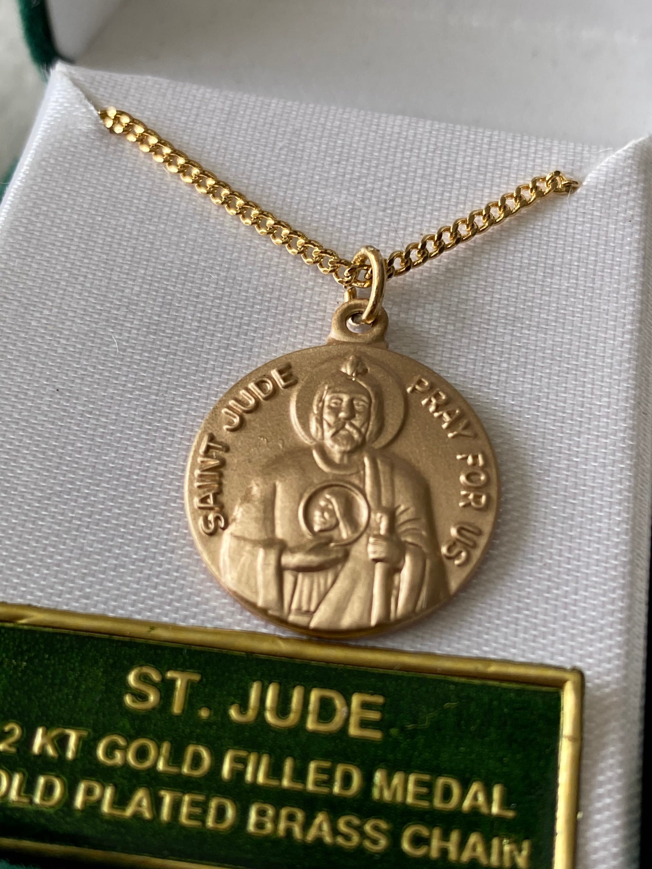 St. Jude medal in 12k gold filled. Includes 18 inch gold Etsy