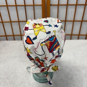 Scrub Cap, Health Care Head Covering-Dental-Silly and Fun Molars, Floss, Hearts and Stars.