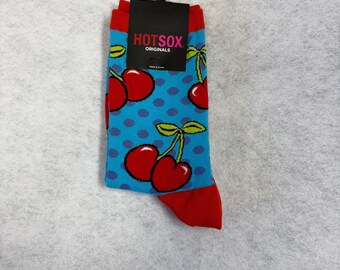Socks, HotSox Originals-Red Cherries and Purple Polka Dots with Red Tops, Heels andToes