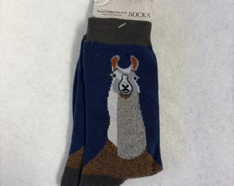 Socks, Foot Traffic Socks-Lamas, Women's Shoe Sizes 4-10, Gray Tops, Heel and Toes Gray