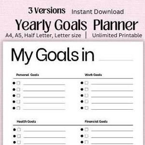 Doelplanner afdrukbare en invulbare pdf: jaardoelen, jaardoelen P, A4/A5/Letter/Half, Instant Download