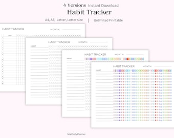 Monthly Habit Tracker, Habit Tracker Template, Routine Tracker, Habit Challenge, A4/Letter, Instant Download