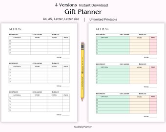 Gift Planner Printable, Gift Ideas, Gift Shopping List, Gift Tracker, A4/A5/Letter/ Printable