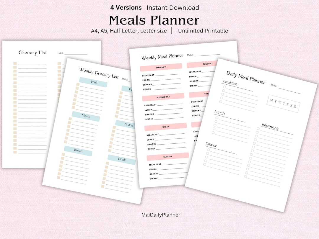 Printable Daily Food Diary & Meal Planner | Size A4, US Letter, Fitness ...