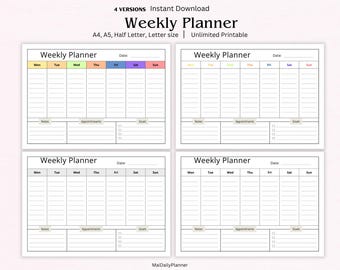 Printable Week Planner PDF, Weekly To Do List, Weekly Habit Tracker, Weekly Organizer & Agenda, A4/A5/Letter/Half Letter