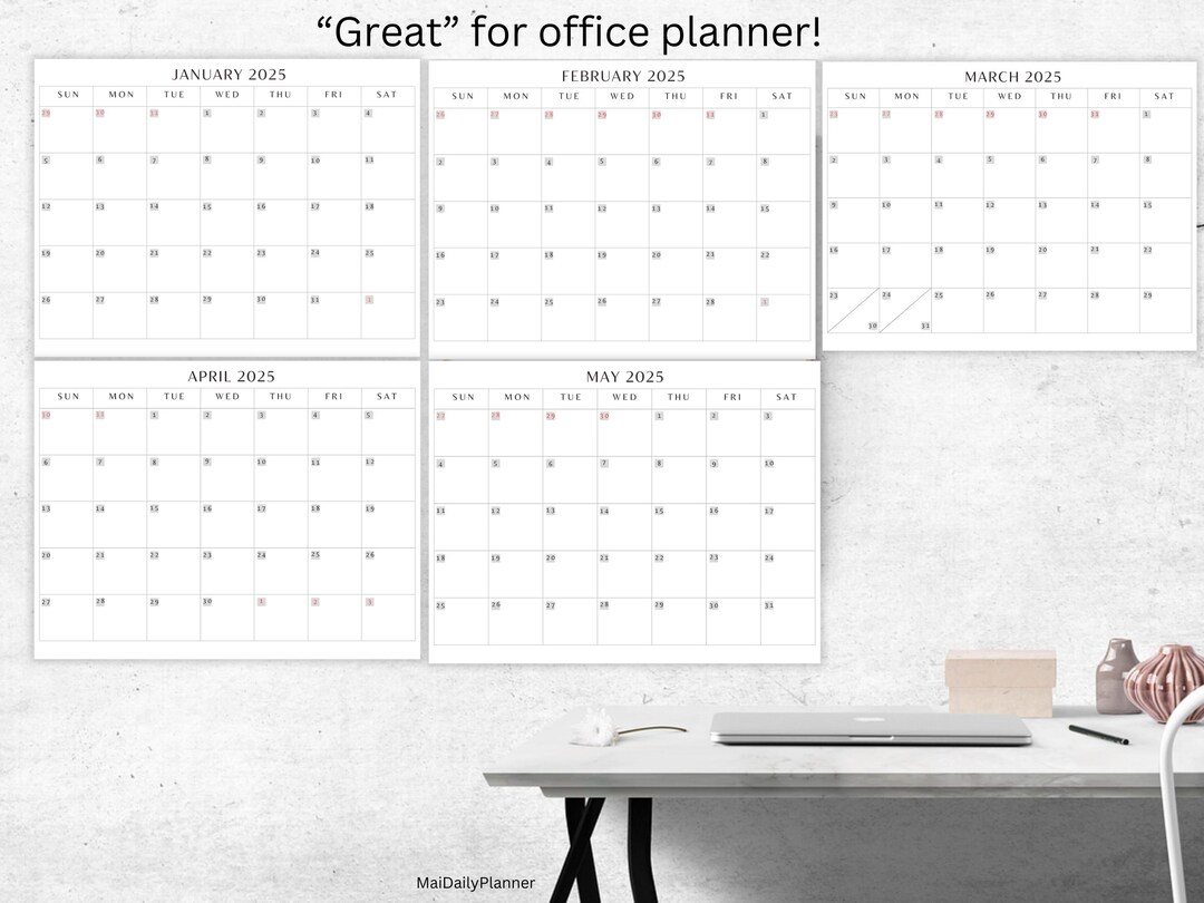 12 Months Calendar Printable, Minimalist Calendar Template, Desk ...