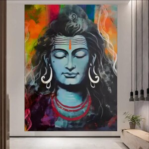Lord Shiva Wall Art – Meditative Mahadev Painting – Hindu Spiritual Canvas Print, Indian God Poster for Meditation Room or Sacred Deco