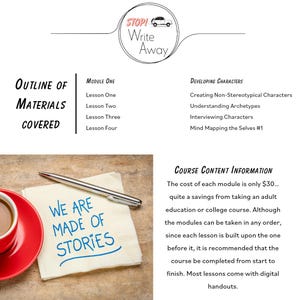 May include: A red coffee mug with a white napkin on top. The napkin has the words "We are made of stories" written on it in blue ink. The image is a close-up of the napkin and mug, with a wooden surface in the background.