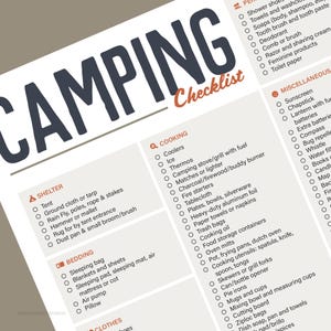 Camping Checklist - Printable / List of all camping things needed plus space to add more