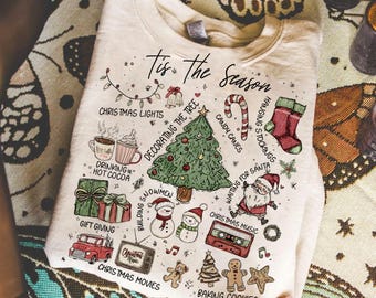 Retro Christmas Png, Tis The Season Christmas Png, Merry Christmas Png, Boho Christmas Png, Xmas Png, Christmas Tree, Santa Claus, Hot Cocoa
