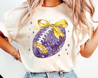Coquette Football PNG, Purple and Yellow Glitter Football, Disco Football, Game Day, Football Girly, Football Season, Purple Yellow Team Fan