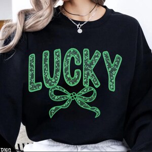 Lucky Lace Bow PNG, Lace St Patrick's Day Coquette Png, St Patricks day png, Lucky png, Faux Embroidery Girly, Retro St Patrick day png