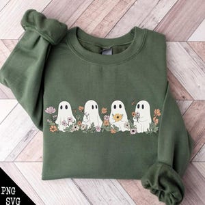 Retro Floral Ghosts PNG SVG, Vintage Ghost Png, Cute Halloween Ghosts Png, Ghosts with Flowers Png, Spooky Season Png, Boujee ghost Svg