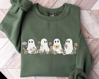 Retro Floral Ghosts PNG SVG, Vintage Ghost Png, Cute Halloween Ghosts Png, Ghosts with Flowers Png, Spooky Season Png, Boujee ghost Svg