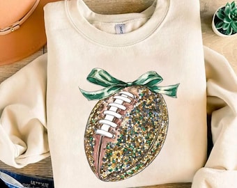 Football Coquette PNG, Green and Gold Glitter Football, Disco Football, Game Day, Football Girly, Football Season, Green Gold Team Fan Gift