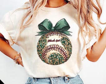 Vintage Baseball Name, Personalized Baseball Name, Coquette Baseball PNG, Green and Yellow Glitter Baseball, Game Day, Baseball Girly Gift