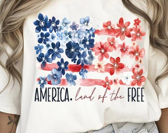 Land of the free png, Floral America Png, 4th of July Png, Flowers America Png,Memorial Day PNG, America Brushstroke Png,USA png,4th of July