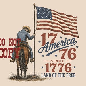 America Land Of The Free Png, Cowboy American Flag Png, Western Patriotic Design, 4th of July Shirt Graphic,Horse Rider USA Independence Day