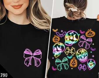 Coquette Halloween Neon Png, Halloween Skull Bow Neon png, Halloween Skeleton png, Spooky Season png, Halloween Mama, Girly Coquette Bow