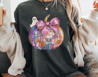 Disco Pumpkin PNG, Fall Png, Peeking Ghost Pumpkin, Fall design, Coquette Pink, Pumpkin png, Halloween Coquette, Disco ball png