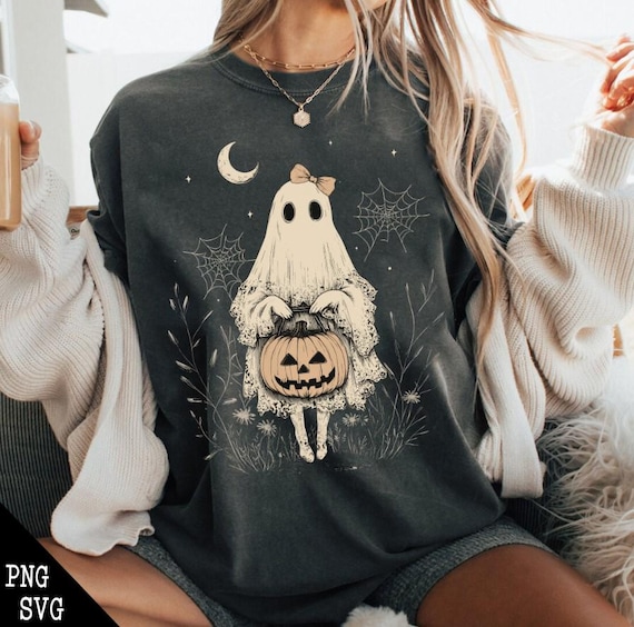 Halloween Lace Ghost PNG SVG, Spooky Coquette Png, Girly Ghost Orange Bow Svg, Vintage Lace Ghost Png, Spooky Season, Cute Fall Gift