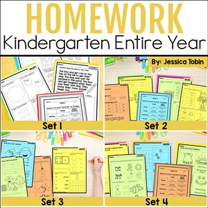 May include: A set of four colorful printable worksheets for kindergarten students. Each set includes worksheets for math, reading, writing, and language arts. The worksheets feature a variety of activities, such as tracing numbers, writing sentences, and reading comprehension. The worksheets are labeled with the words "Set 1", "Set 2", "Set 3", and "Set 4".