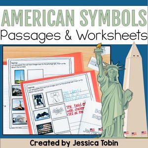 American Symbols Worksheets and Comprehension Reading Passages Activities, Landmarks, Graphic Organizers, Social Studies for Homeschool