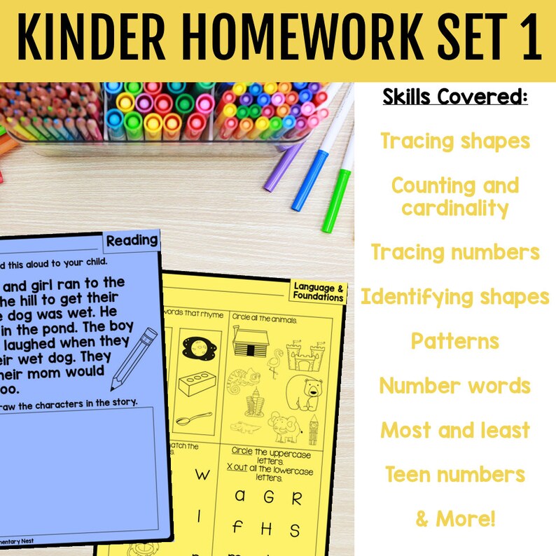 1st Quarter Kindergarten Weekly Homework Set 1 Phonics Math Reading W ...