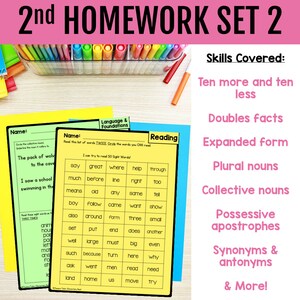 2nd Quarter 2nd Grade Homework With Folder Cover, ELA and Math Review ...