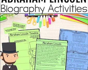 Abraham Lincoln Biography Graphic Organizers, Presidents Day Activities & Craft Reading Flip Book