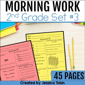 May include: A set of 45 printable worksheets for second grade morning work. The worksheets feature a variety of activities, including math, language arts, and critical thinking. The worksheets are designed to help students review and practice essential skills.