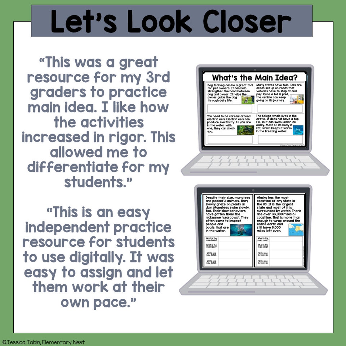 Digital Main Idea and Key Details Graphic Organizer 4th 3rd Grade Main ...