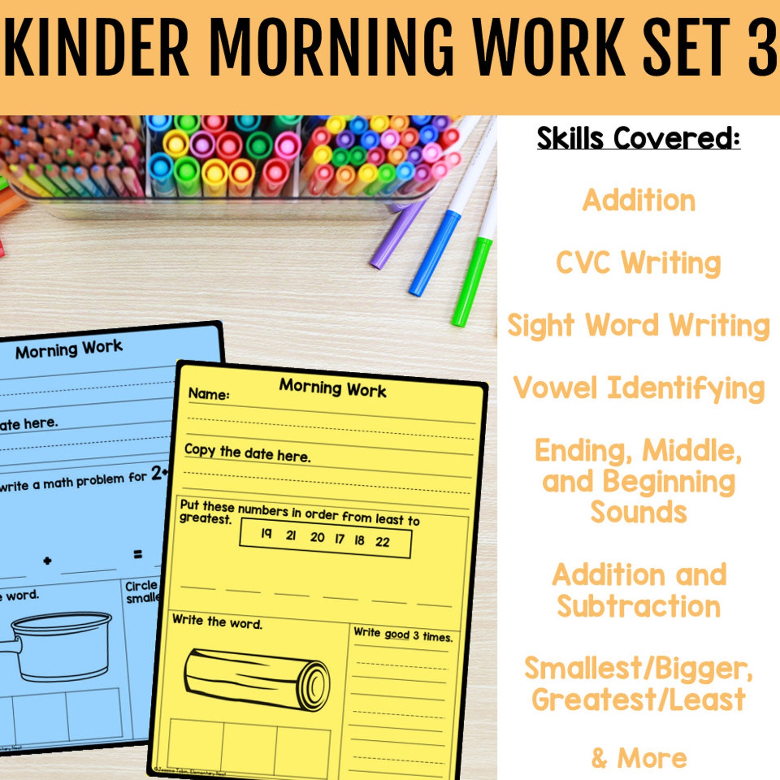 3rd Quarter Kindergarten Morning Work - Math, Grammar, and Reading ...