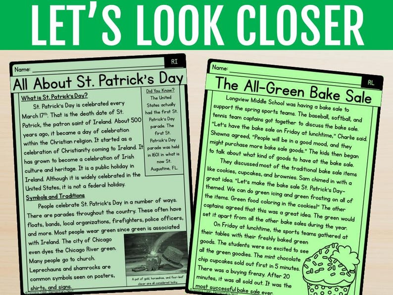 St. Patrick's Day Standards Based Reading Comprehension 3rd & 4th Grade ...