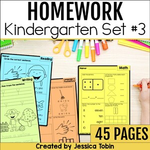 3rd Quarter Kindergarten Homework Packet with Folder Cover, ELA and Math Review Set 3, Third Quarter with Binder Cover