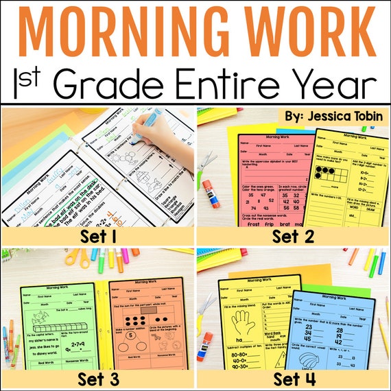 First Grade Morning Work, ELA & Math Morning Work 1st Grade Spiral Review Full Year No Prep Morning Work for Homeschool Students