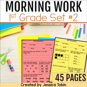 2nd Quarter First Grade Morning Work - Math, Grammar, and Reading Review Worksheets - Set 2, 1st Grade ELA and Math Review