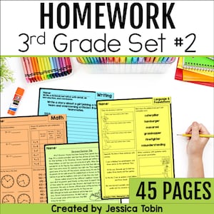 2nd Quarter 3rd Grade Homework With Folder Cover, ELA and Math Review