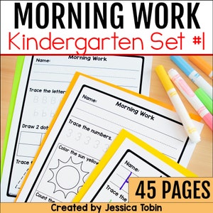 1st Quarter Kindergarten Morning Work Packet, Kinder Morning Work Set 1 with Morning Work Binder Cover, Daily Math and ELA Review