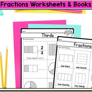 Fractions Worksheet Set: Halves, Thirds, Fourths (PDF Download) - Etsy