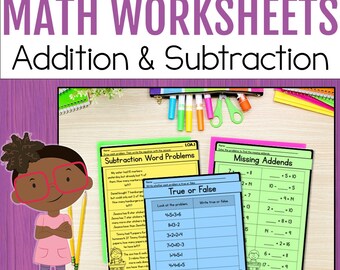 1st Grade Math Worksheets: Addition & Subtraction Word Problems (PDF)