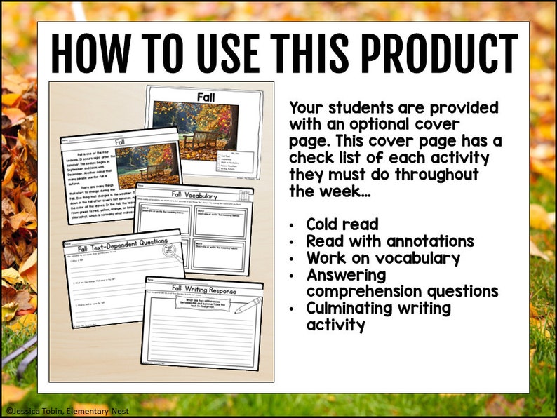 Close Reading Passages Fall Reading Comprehension Fall Nonfiction ...
