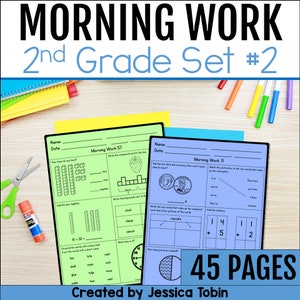 2nd Quarter Second Grade Morning Work - Math, Grammar, and Reading Review Worksheets - Set 2, Second Quarter 2nd Grade Math and ELA Review