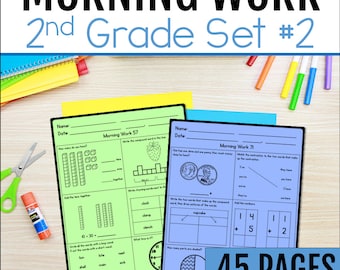 2nd Quarter Second Grade Morning Work - Math, Grammar, and Reading Review Worksheets - Set 2, Second Quarter 2nd Grade Math and ELA Review