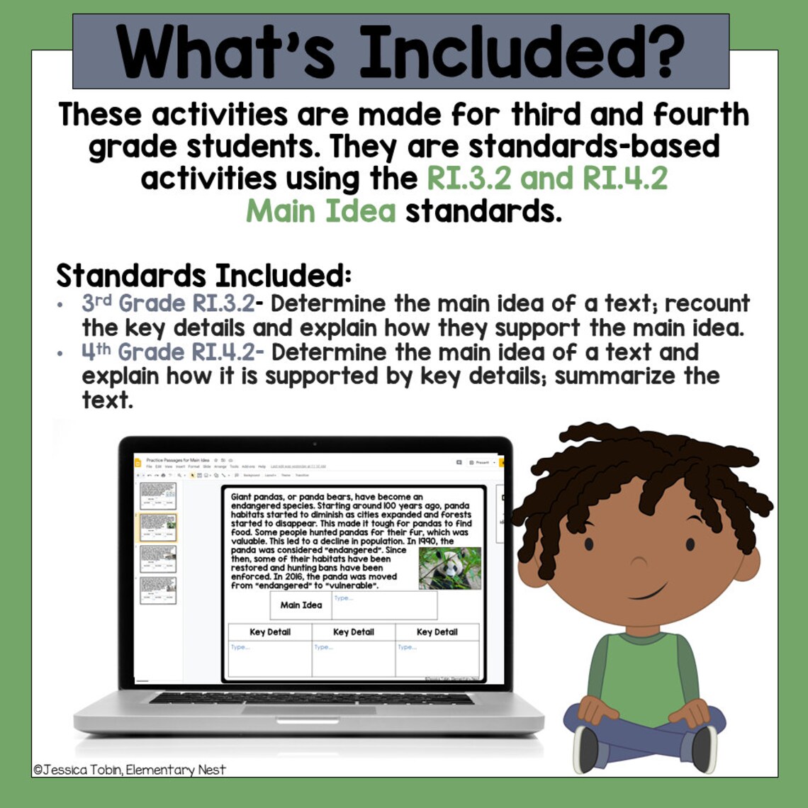 Digital Main Idea and Key Details Graphic Organizer 4th 3rd Grade Main ...