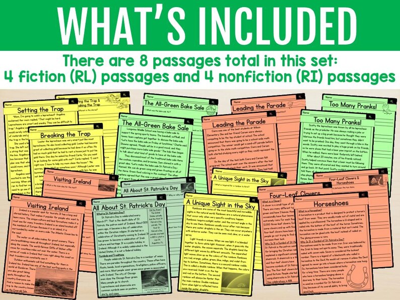 St. Patrick's Day Standards Based Reading Comprehension 3rd & 4th Grade ...