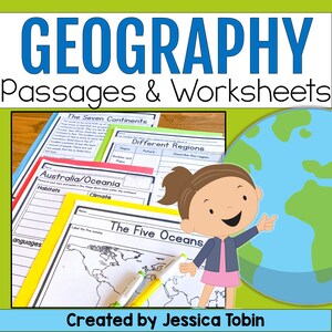 Geographie, Karten, Kontinente und Ozeane, Arbeitsblätter für Lesepassagen, Lesepassagen, Grafik-Organizer und Antwortschlüssel