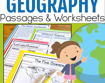 World Geography Worksheets: Continents & Oceans Reading Passages and Worksheets (PDF)