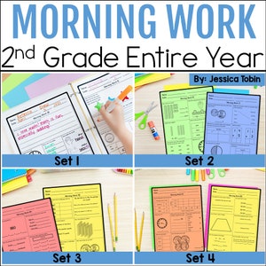 2nd Grade Morning Work - Math, Grammar, ELA Review Worksheets with Binder Cover Full Year No Prep Second Grade for Homeschool Students